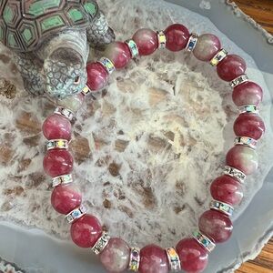 Hand Crafted Natural Watermelon Tourmaline Bracelet with Silver Details